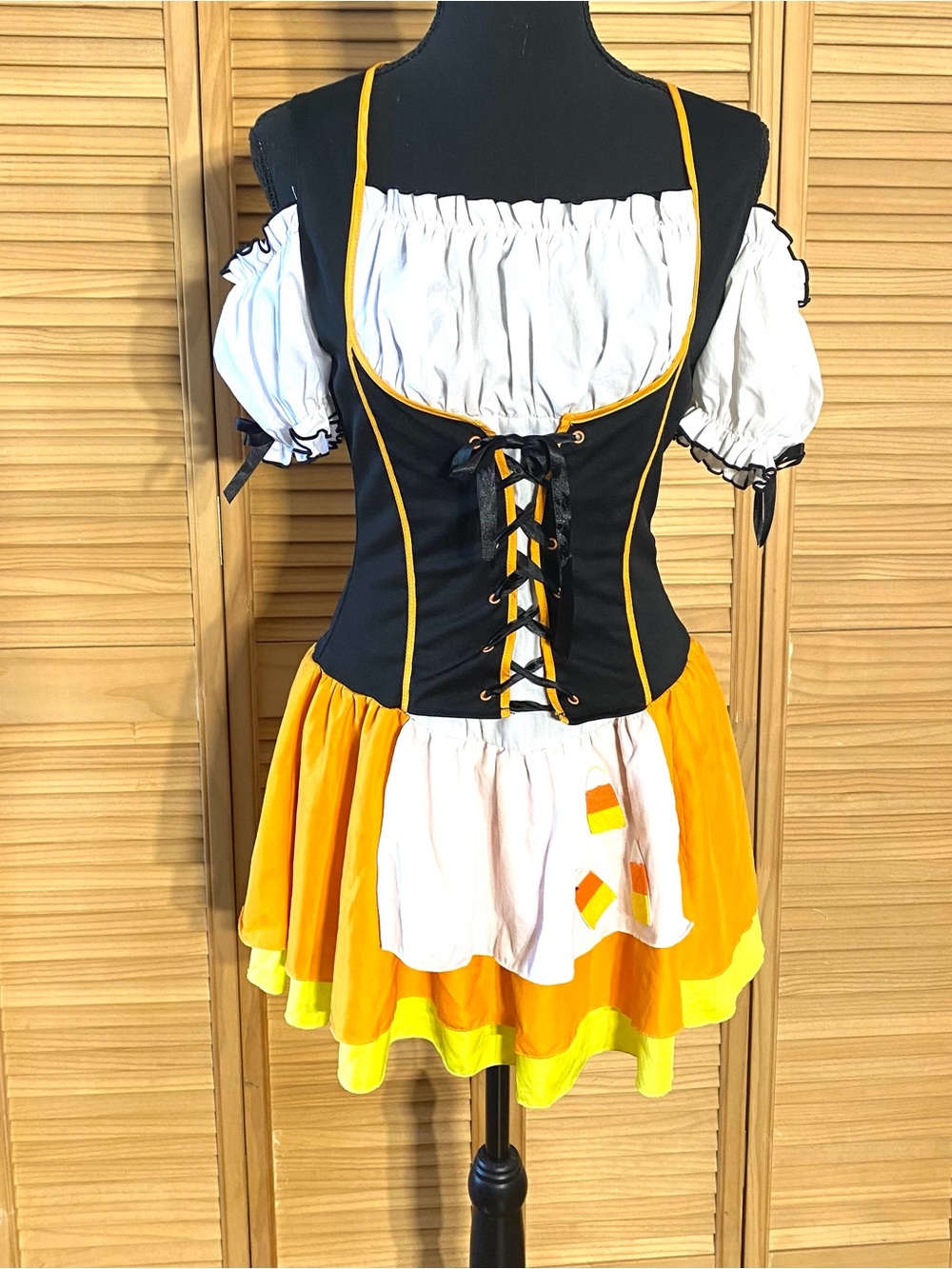 Black and Yellow HALLOWEEN OKTOBERFEST OR WITCH Corset Dress with White Blouse